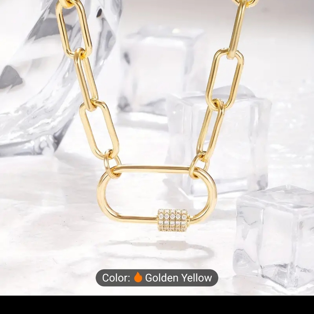 💛💛NEW💛💛 GORGEOUS!! 18KT GOLD Plated Copper Matte PaperClip Necklace w/CZ'S